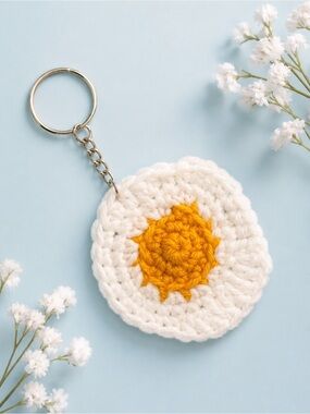 Crochet Fried Egg Keychain Handmade Bag Charm